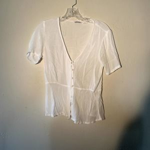 monkl sheer white button down vintage blouse short sleeve size small